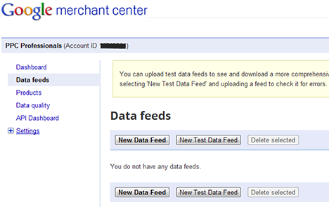 Google Merchant Settings Test Data Feed